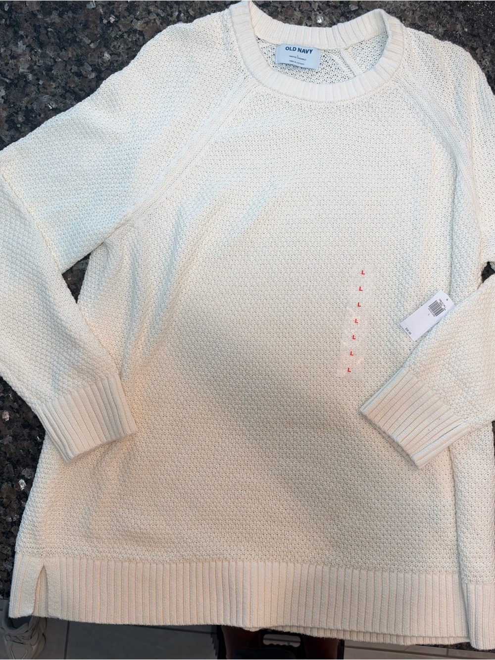 Old Navy Ivory Oversized Crewneck Textured Knit Sweater